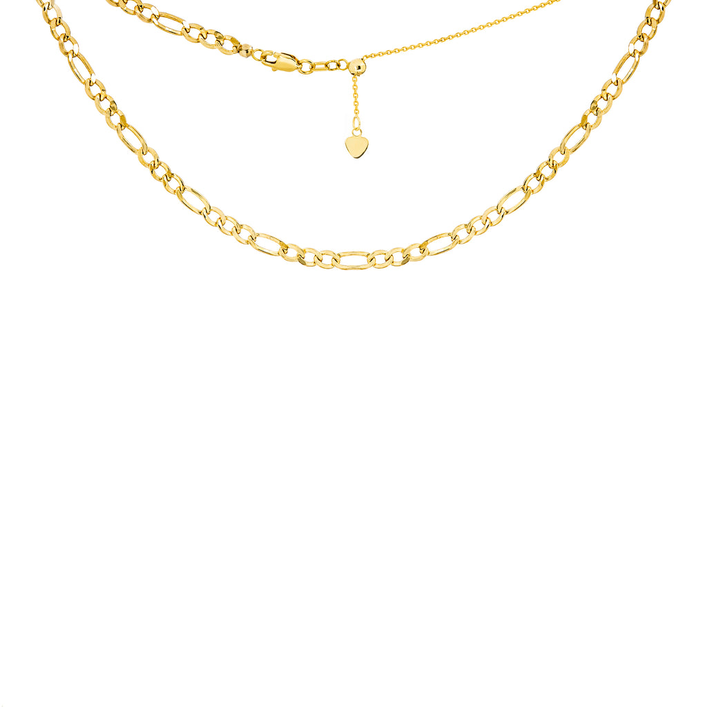 14k Gold Hollow 2.50mm FIGARO Adjustable Choker Necklace