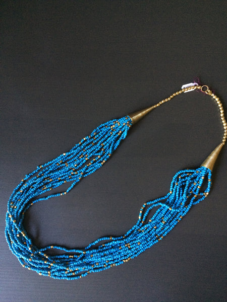 Blue Gold Seed Bead Necklace - LittleGemsUSA - 2