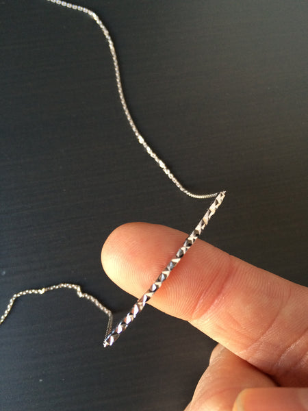 Sterling Silver Diamond Cut Bar Necklace - LittleGemsUSA - 3