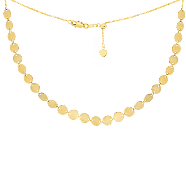 14k Gold Small Disk Adjustable Choker Necklace
