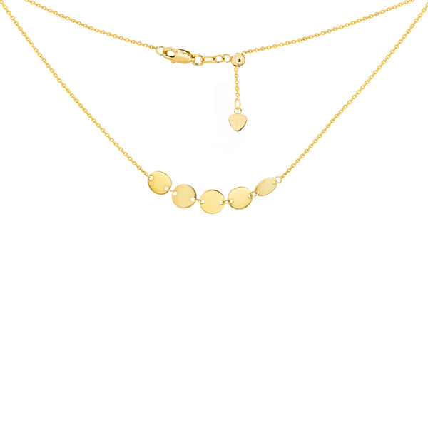 14k Gold 5 Mini Disk Adjustable Choker Necklace