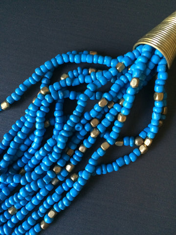 Blue Gold Seed Bead Necklace - LittleGemsUSA - 1
