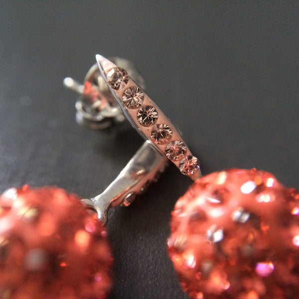 Coral Crystal Pave Dangle Earrings - LittleGemsUSA - 2