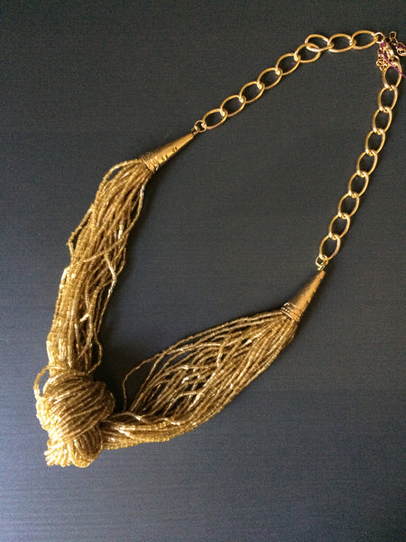 Fancy Bugle Bead Necklace - Silver or Gold - LittleGemsUSA - 2