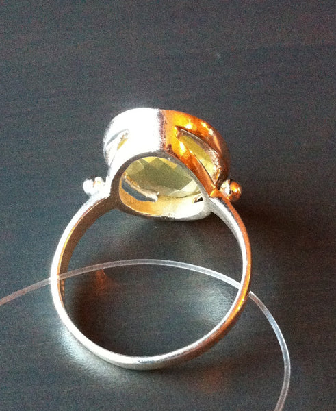 Large Faceted Lemon Quartz Ring - LittleGemsUSA - 2