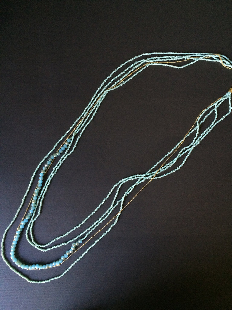 Long Delicate Blue Multi Strand Necklace - LittleGemsUSA - 1
