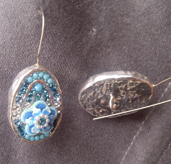Orit Schatzman- Sterling/Blue Flower Crystal Earrings - LittleGemsUSA - 2