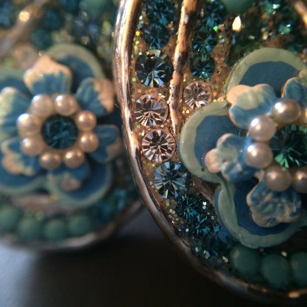 Orit Schatzman- Sterling/Blue Flower Crystal Earrings - LittleGemsUSA - 1