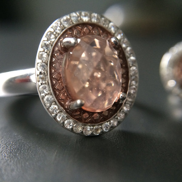 Regal Pink Crystal Ring and Earring Set - Size 7 - LittleGemsUSA - 3