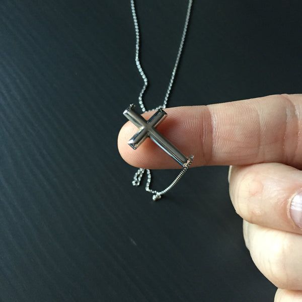 Small Sterling Silver Sideways Cross Necklace - LittleGemsUSA - 3