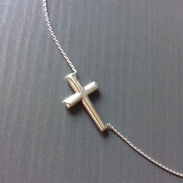 Small Sterling Silver Sideways Cross Necklace - LittleGemsUSA - 1