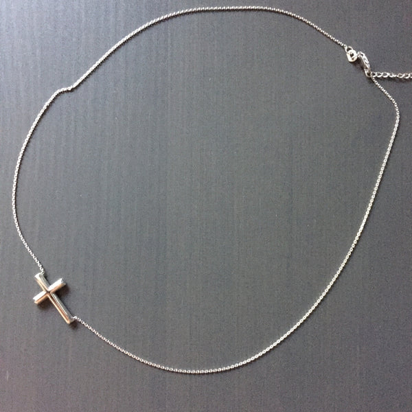 Small Sterling Silver Sideways Cross Necklace - LittleGemsUSA - 2