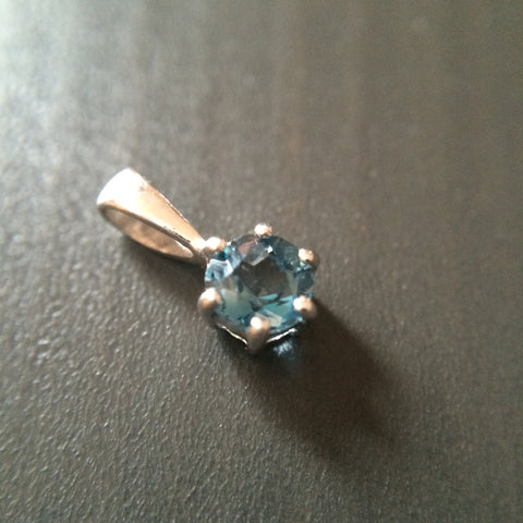 Tiny Blue Topaz Pendant - Prong set - LittleGemsUSA - 1